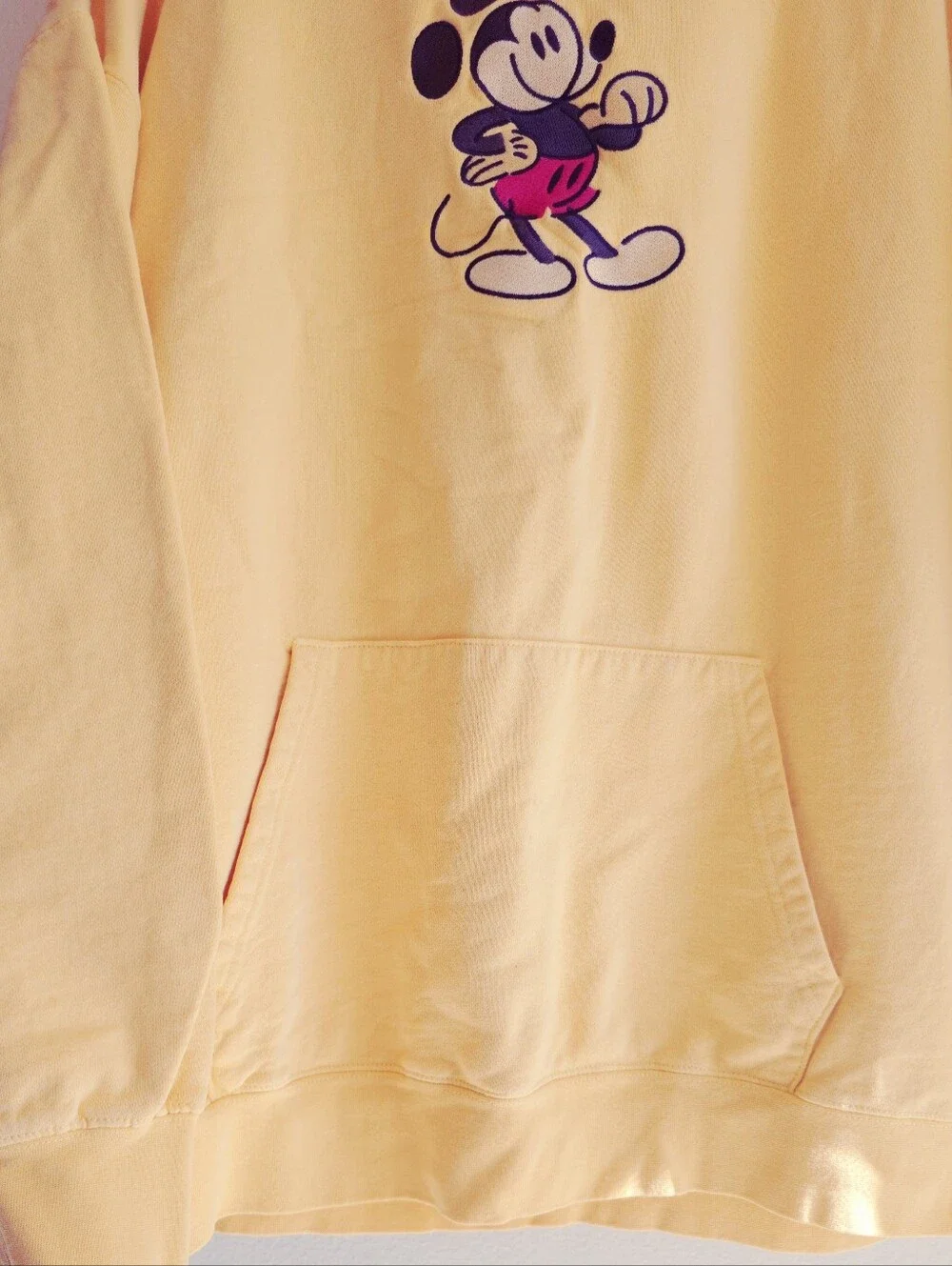 Soft Yellow XL Embroidered Mickey Pullover Hoodie